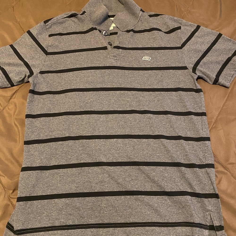 Grey and black collared male shirt